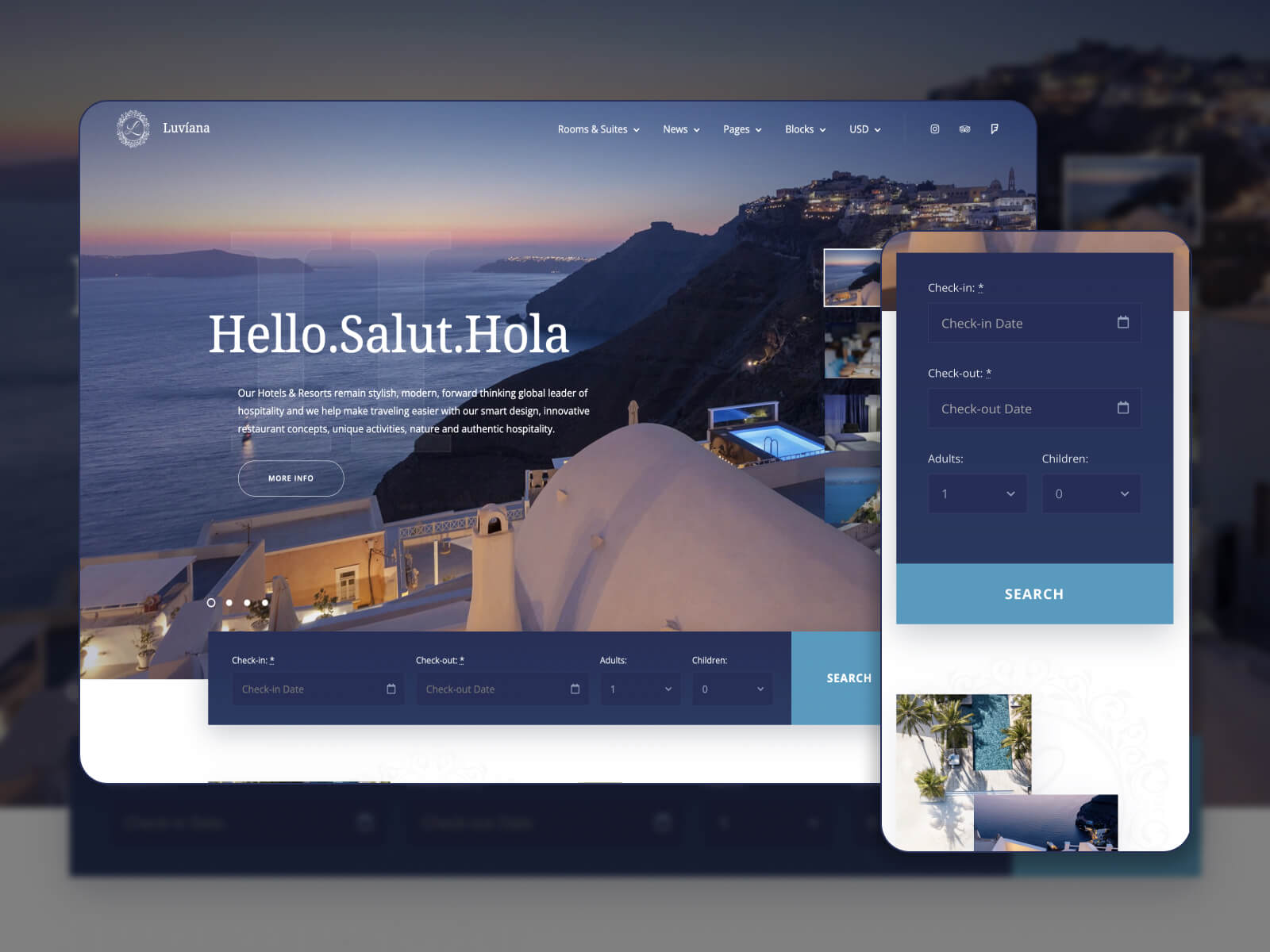 Photo of Luviana - best user-friendly hotel booking website template for WordPress in whitesmoke, black, gray, dimgray, and darkslategray hues.