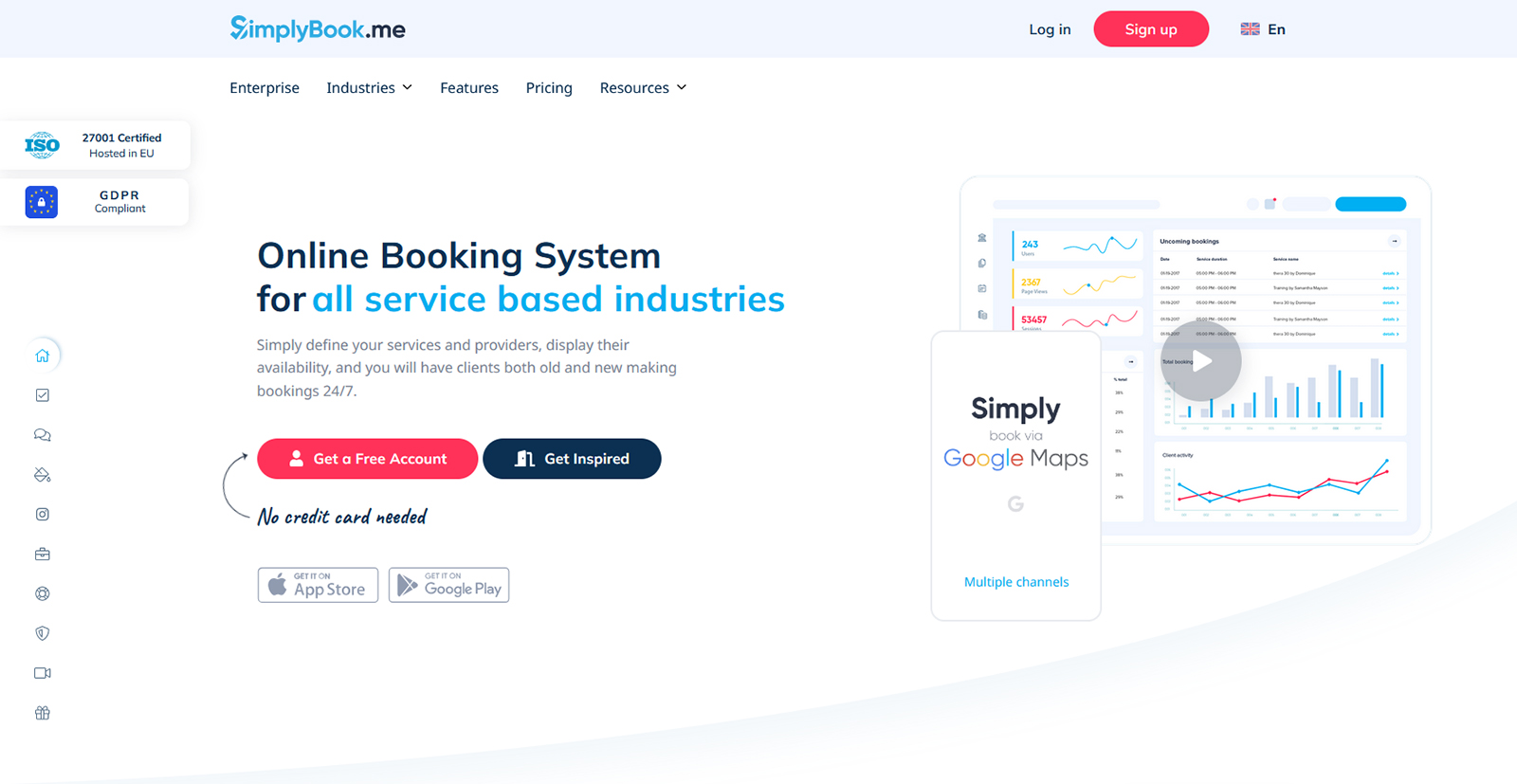 Shot of Simplybook.Me - a SaaS solution for wellness businesses with advanced schedule management in lightskyblue, white, and black hue selection.