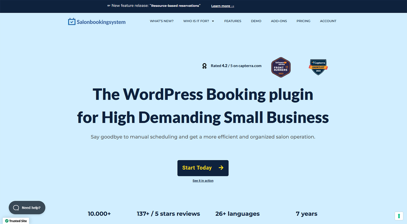 Image of Salon Booking system WordPress plugin with customizable service section in lightskyblue, midnightblue, and white color palette.