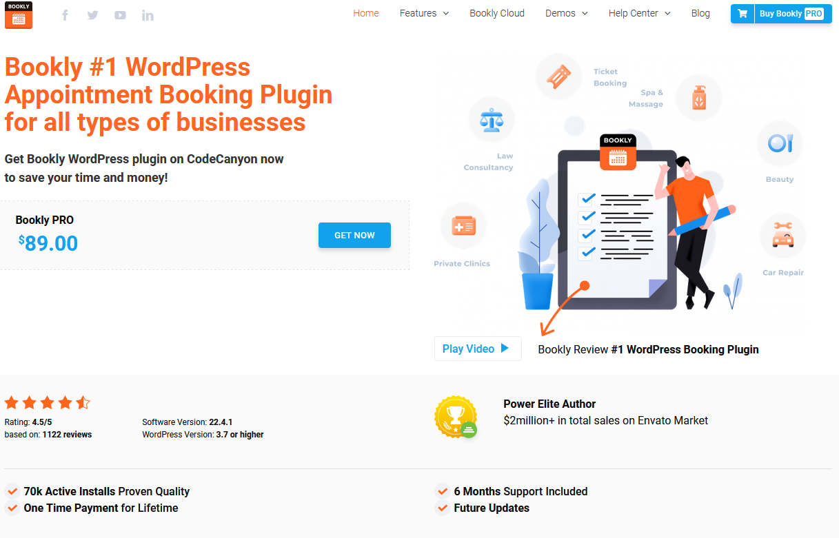 Image of Bookly - powerful WordPress plugin for booking activities with detailed and user-friendly appointment calendar for easier scheduling.