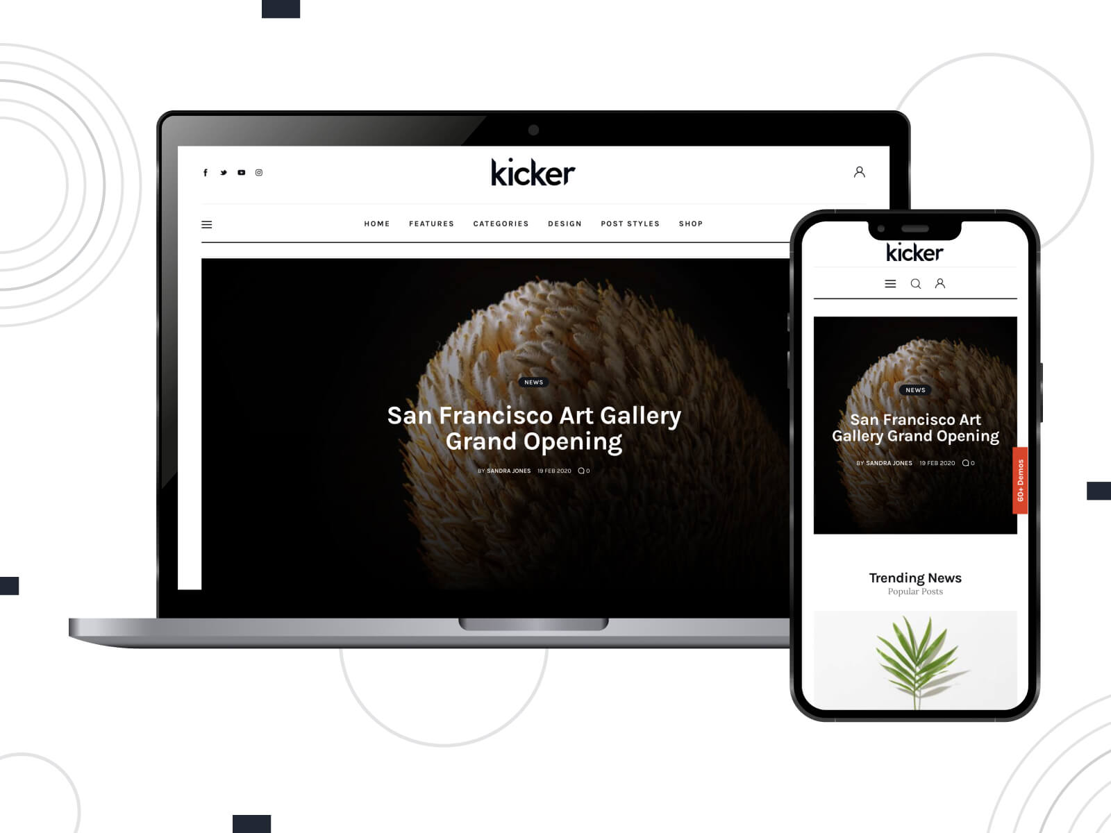 Illustration of Kicker - dark, inviting, feature-rich WordPress theme with Medium's aesthetics in dim gray, and saddle brown color palette.