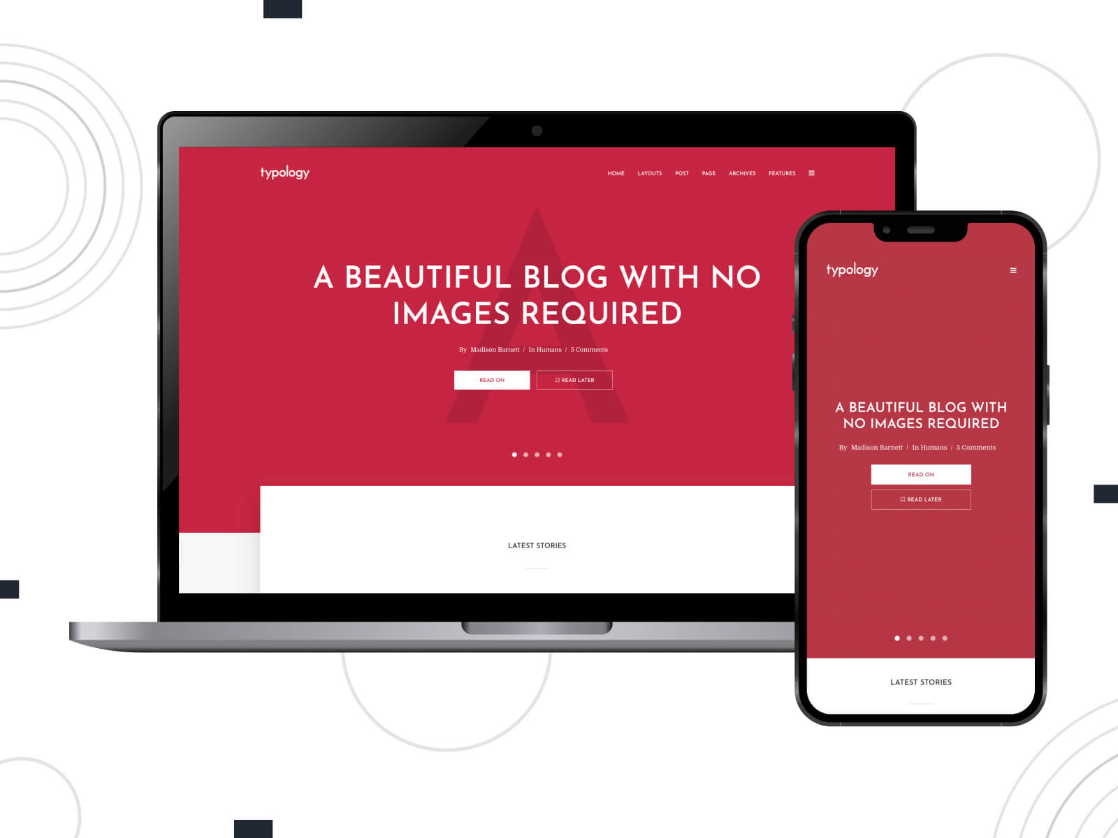 Snapshot of Typology - dark, inviting, minimal and sleek theme capturing Medium's vibes for WordPress in pale violet red, and crimson color scheme.