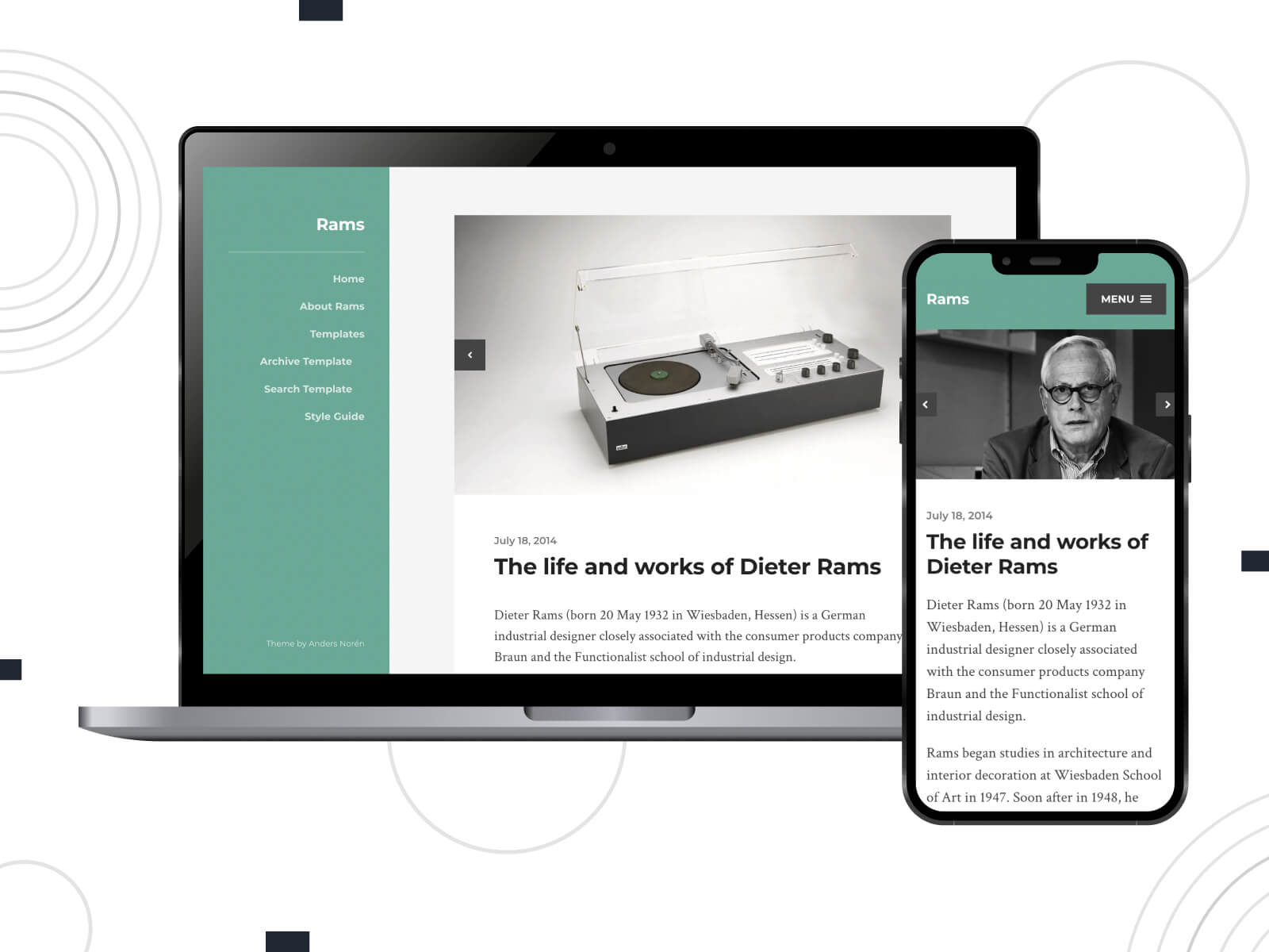 Screenshot of Rams - luminous, warm, fully adaptable WordPress theme for Medium enthusiasts in dim gray, sea green, and cadet blue color combination.