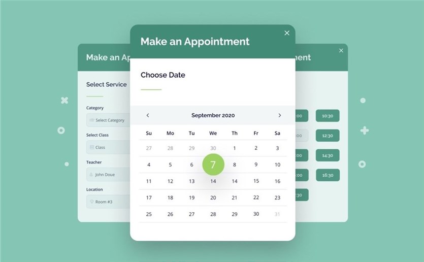 Collage of the MotoPress Appointment Booking plugin to automate appointment scheduling.