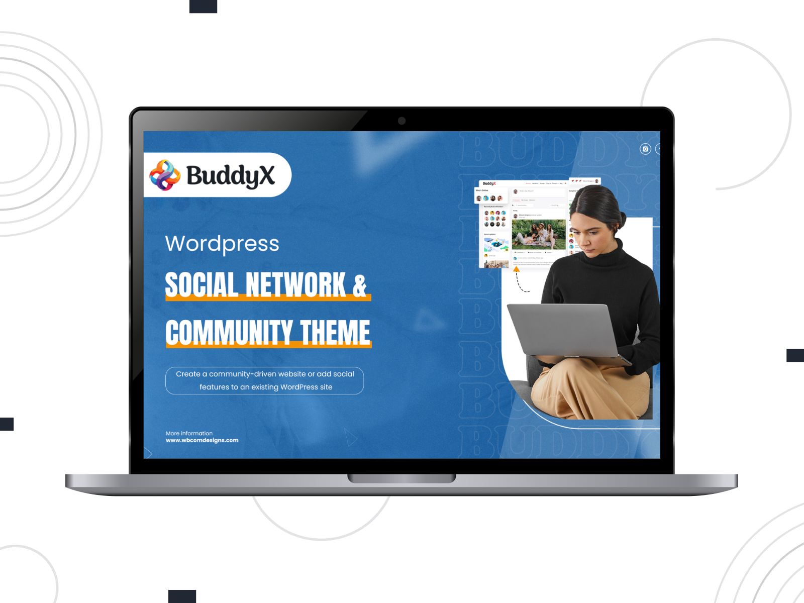 Collage of the BuddyX theme on the desktop screen.