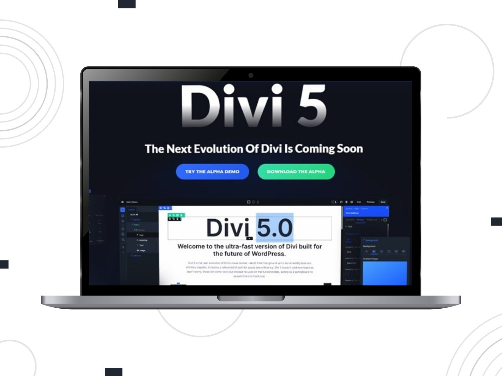Collage of the Divi 5 WordPress theme.