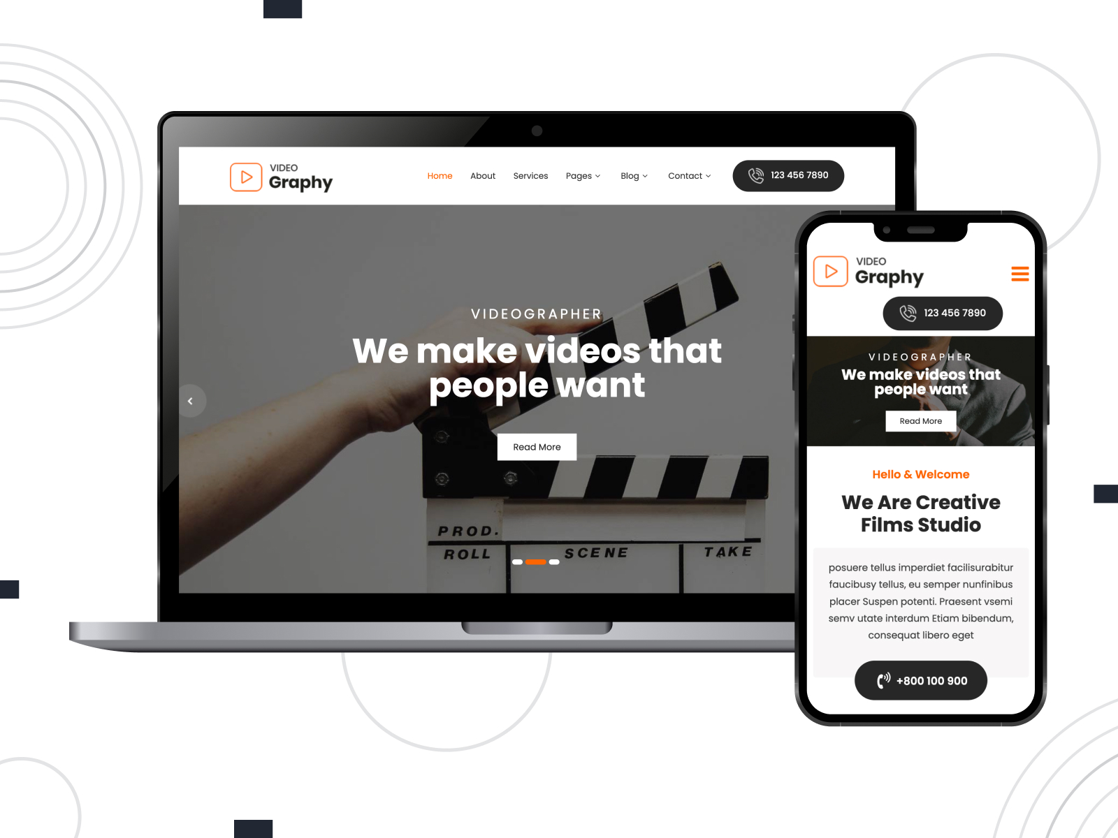 Portrait of SKT Videography, a mobile-friendly & intuitive theme for videographers with RTL-ready typography in darkorange, white, and black hue palette.