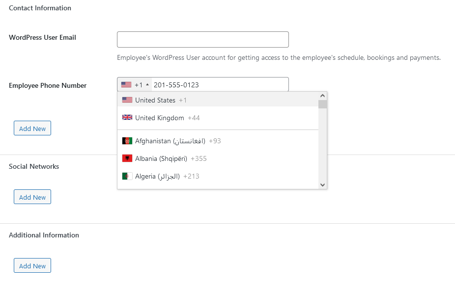 Adding team member profile details using the Appointment Booking WordPress plugin.