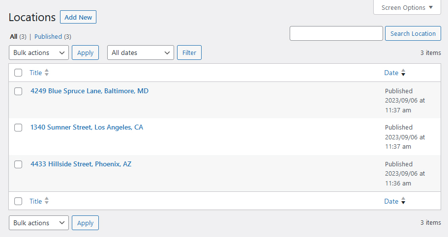 Depiction of location list created with the Lorenty bike theme and modified with bike rental software.