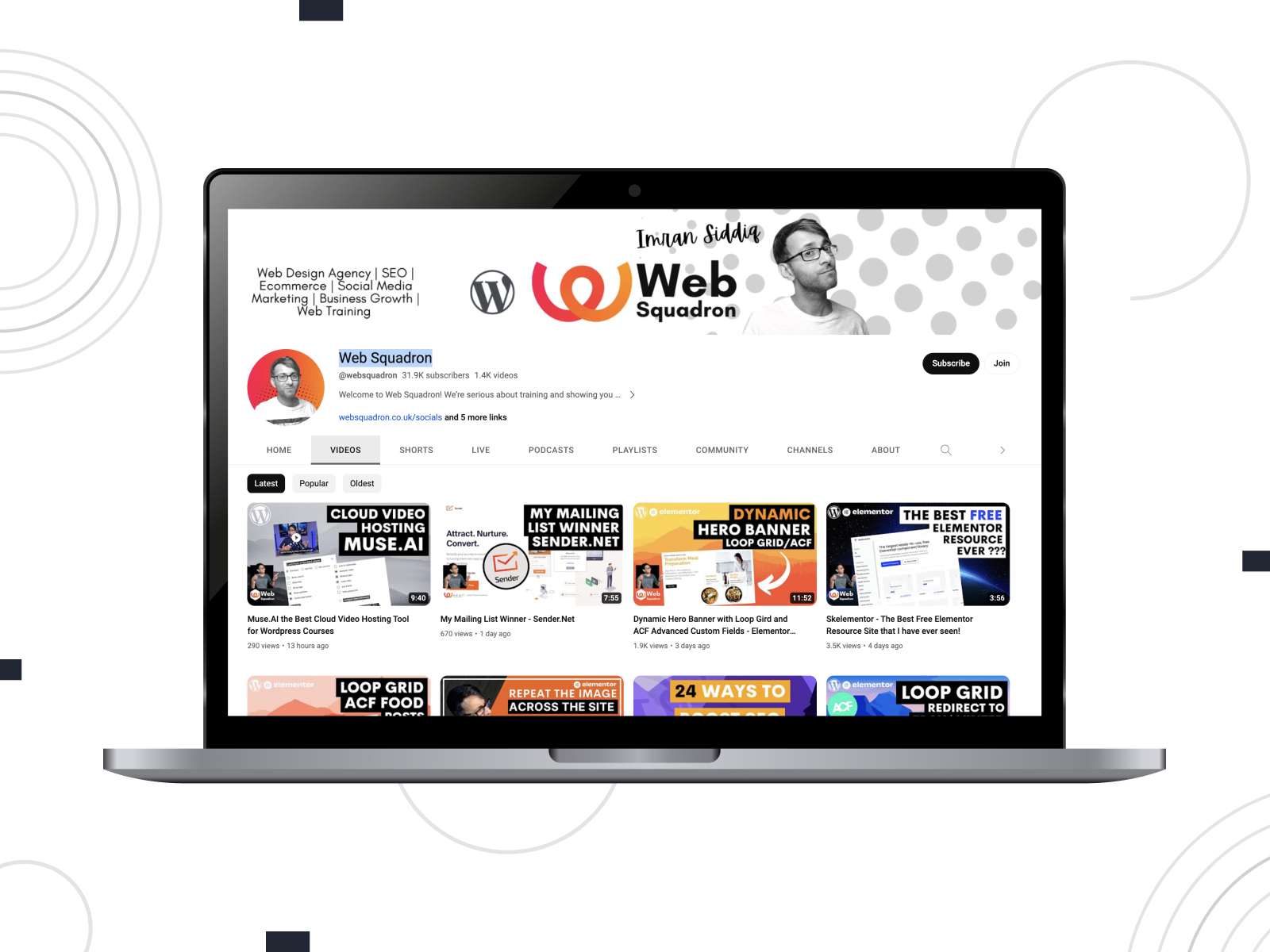 Impression of Web Squadron, a content-rich channel with tons of educational videos for WordPress beginners & pros alongside SEO & website-building tutorials.