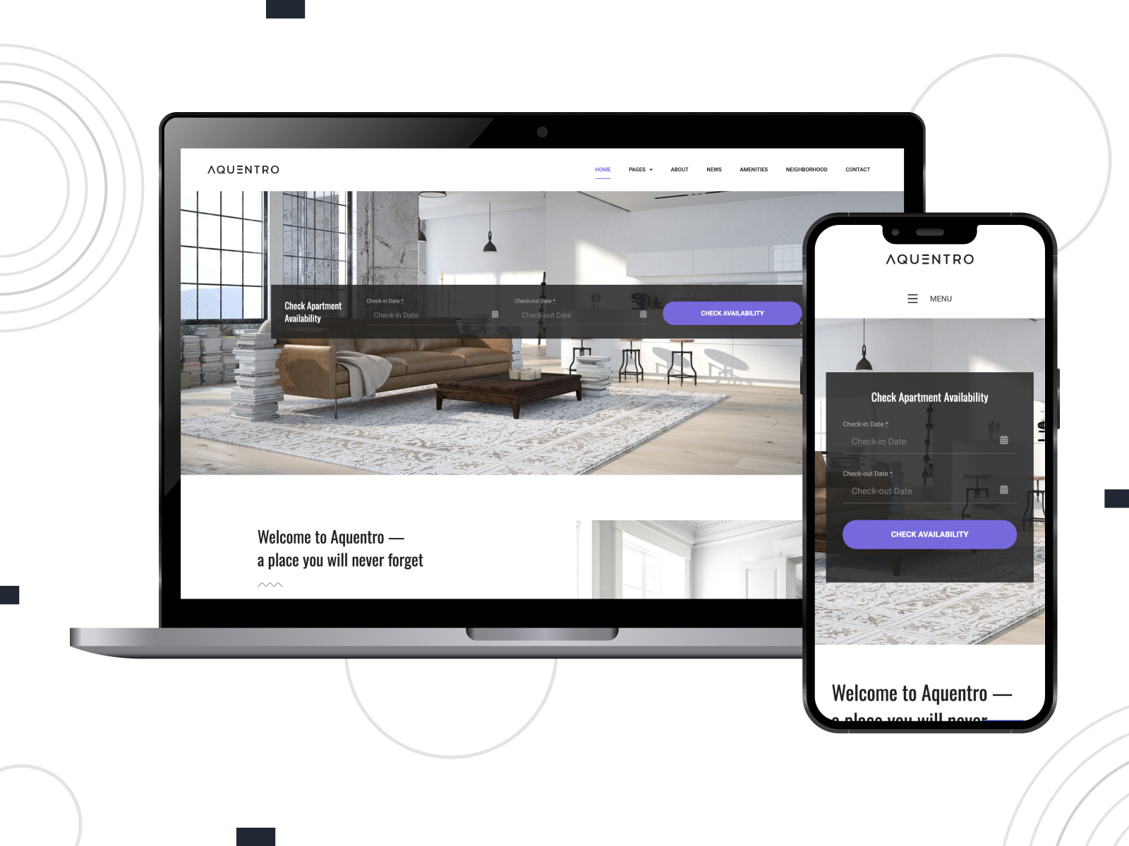 Figure of Aquentro, a creative & stylish Elementor WordPress theme for real estate with a wide choice of Elementor-exclusive widgets in black, white, and darkorchid palette.