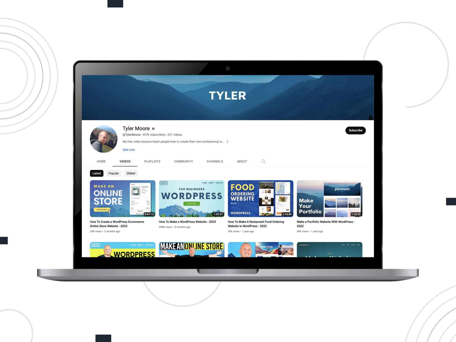 Snapshot of Tyler Moore, an influencer with one of the best WordPress YouTube channels for viewers building their first website using the #1 web development platform.