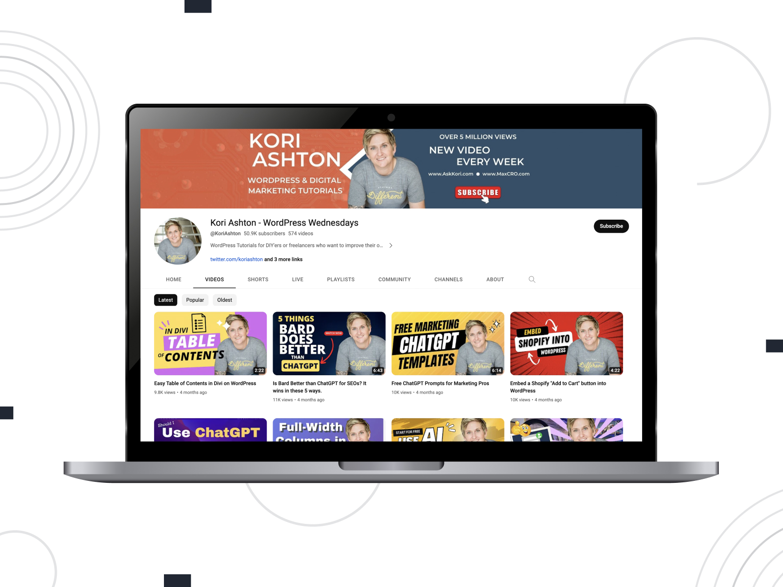 Image of Kori Ashton, one of the best WordPress YouTube channels, hosted by a notable influencer who regularly publishes new plugin reviews and online marketing tips for WordPress users.
