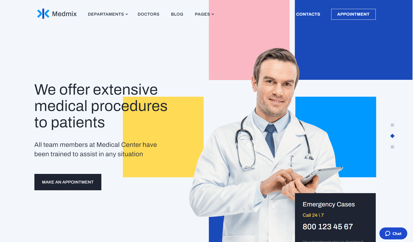 Screenshot of Medmix - a WordPress template, which can help to increase a patient retention rate.