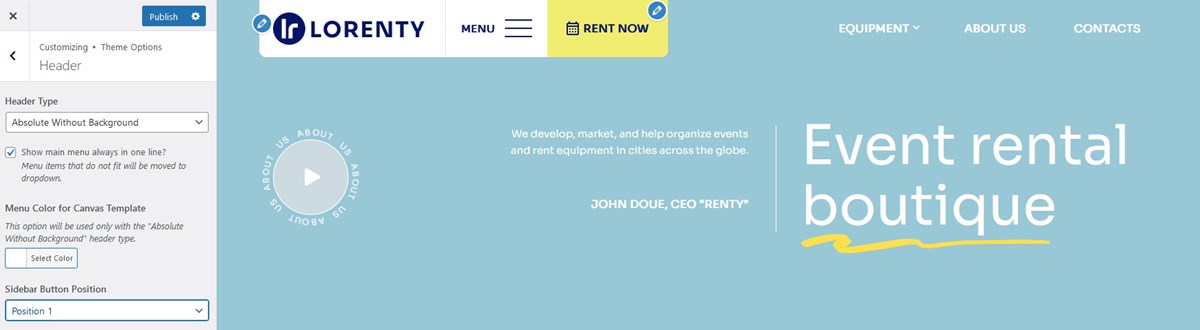 The Rent now button position 1 in the Lorenty theme.