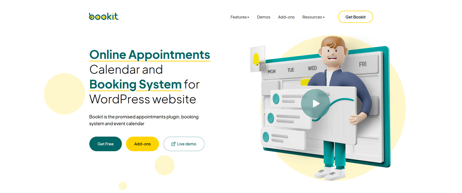 Illustration of BookIt, a Stripe appointment booking plugin with lots of booking customization options.