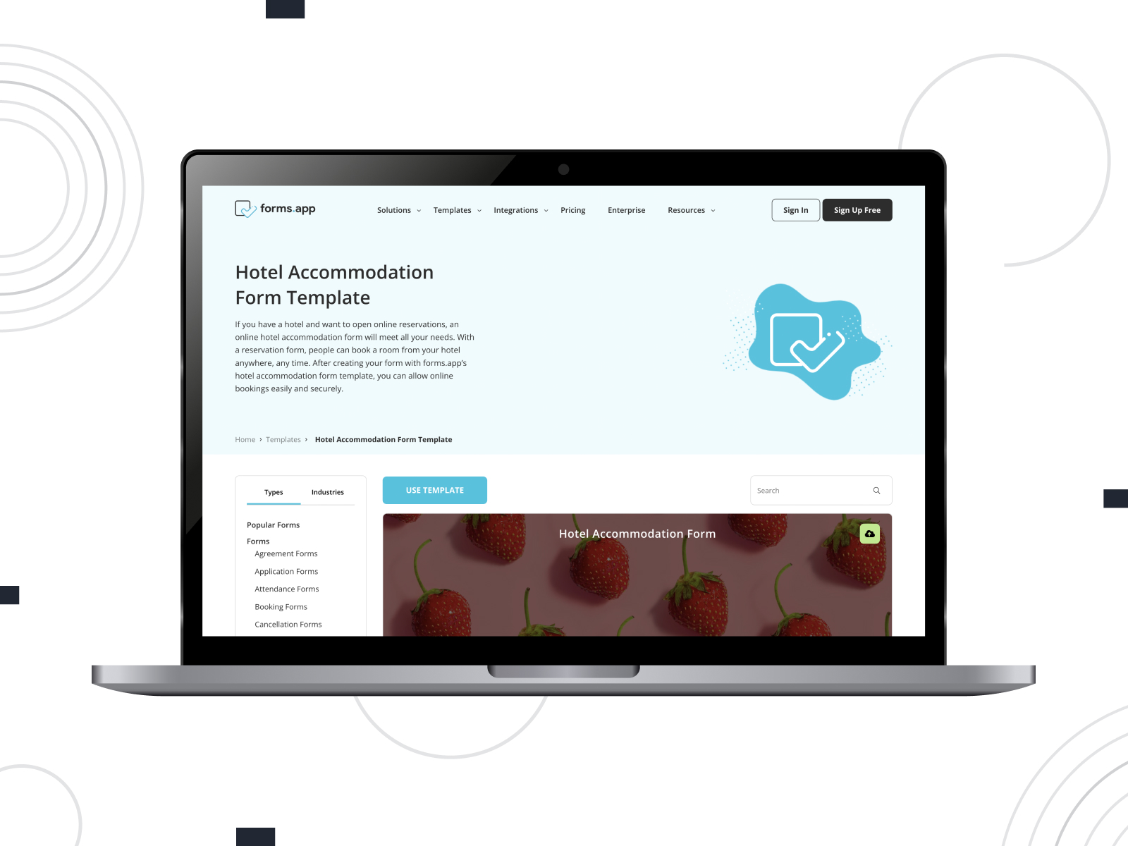 Representation of hotel accommodation form template by Forms.App.