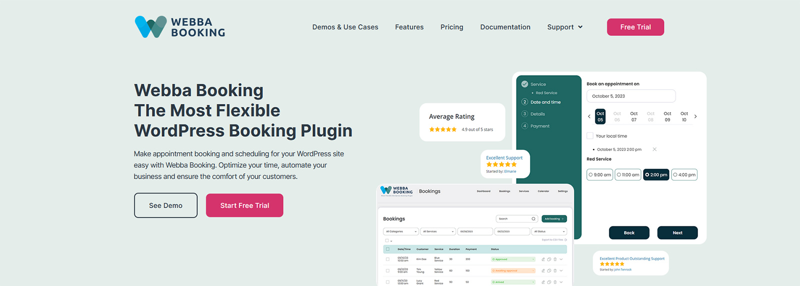 Figure of WebbaBooking, a plugin providing a flexible scheduling system for your WordPress website with the support of Stripe.