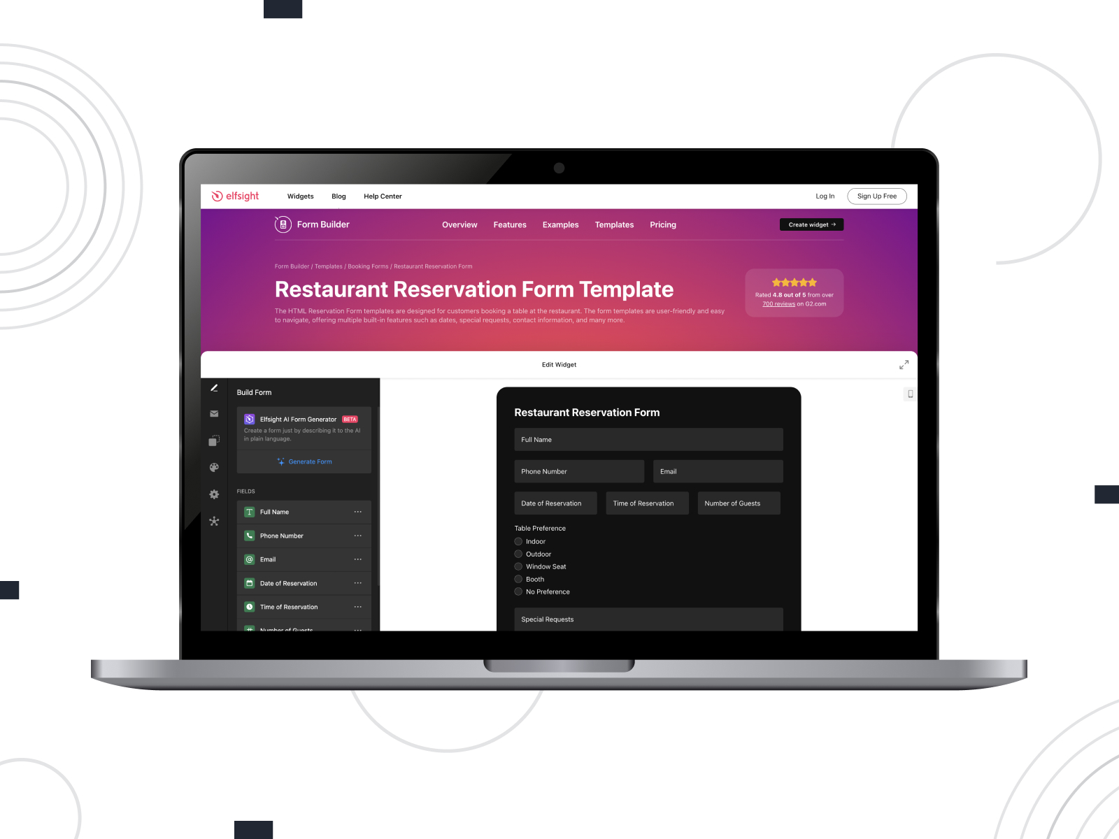 Photo of restaurant reservation form template by Elfsight.