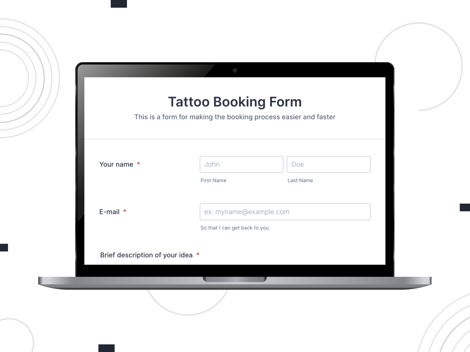 Rendering of tattoo booking form template by JotForm.