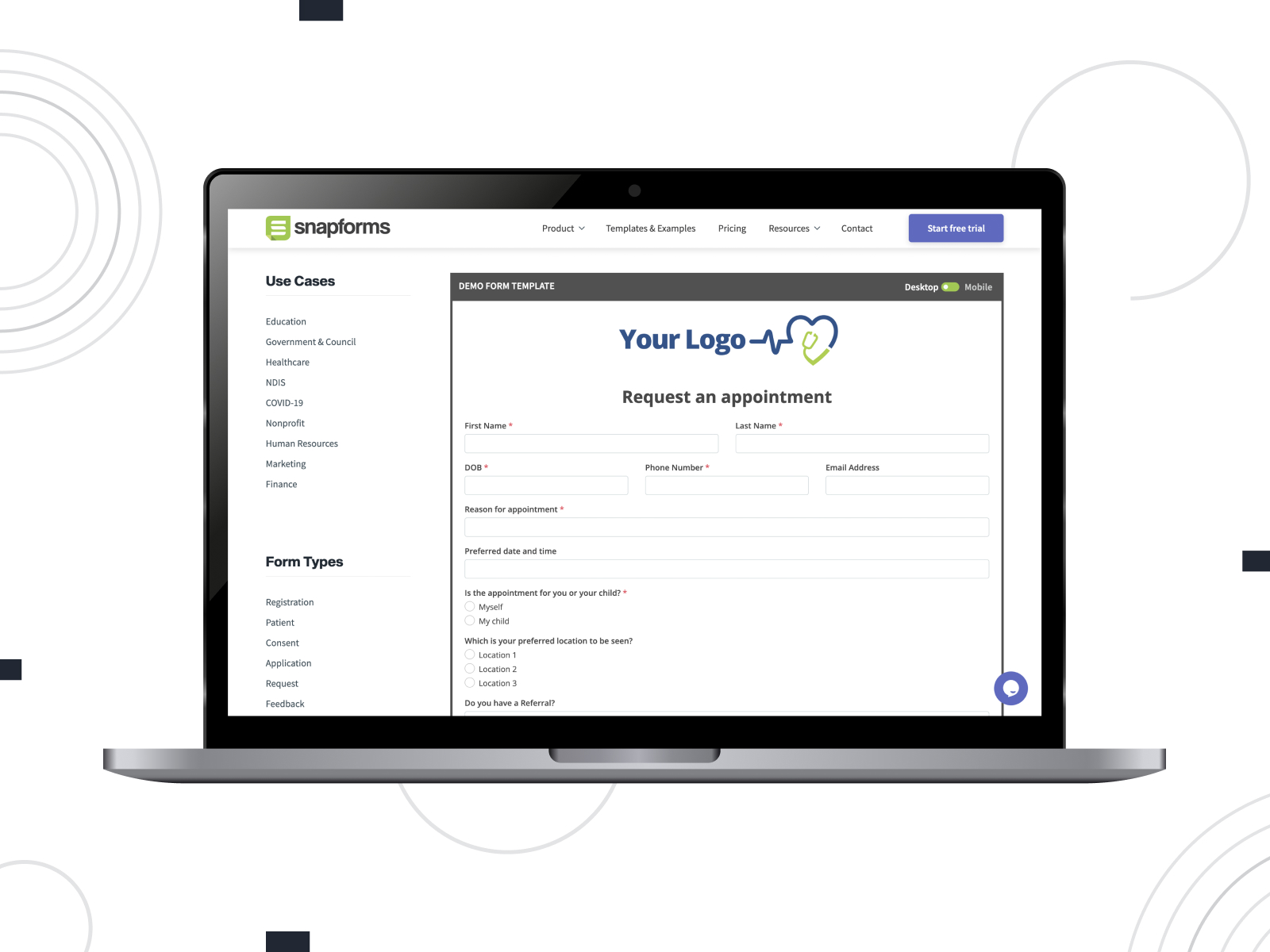 Plan of medical appointment request form template by Snapforms.