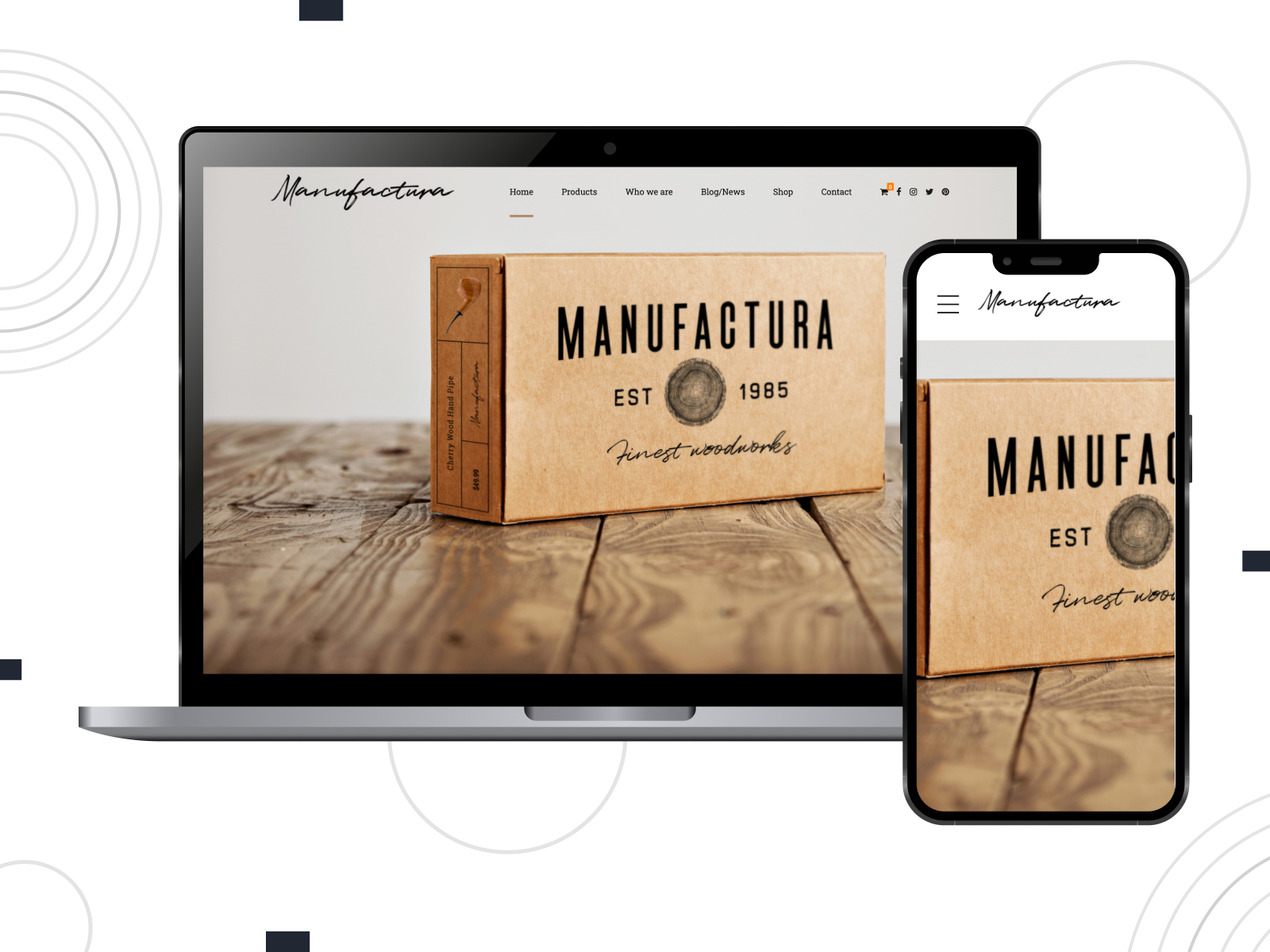 Photo of Manufactura, a minimalistic WordPress theme for handmade stores with blog and gallery layouts in black, lightslategray, and white chromatic scheme.