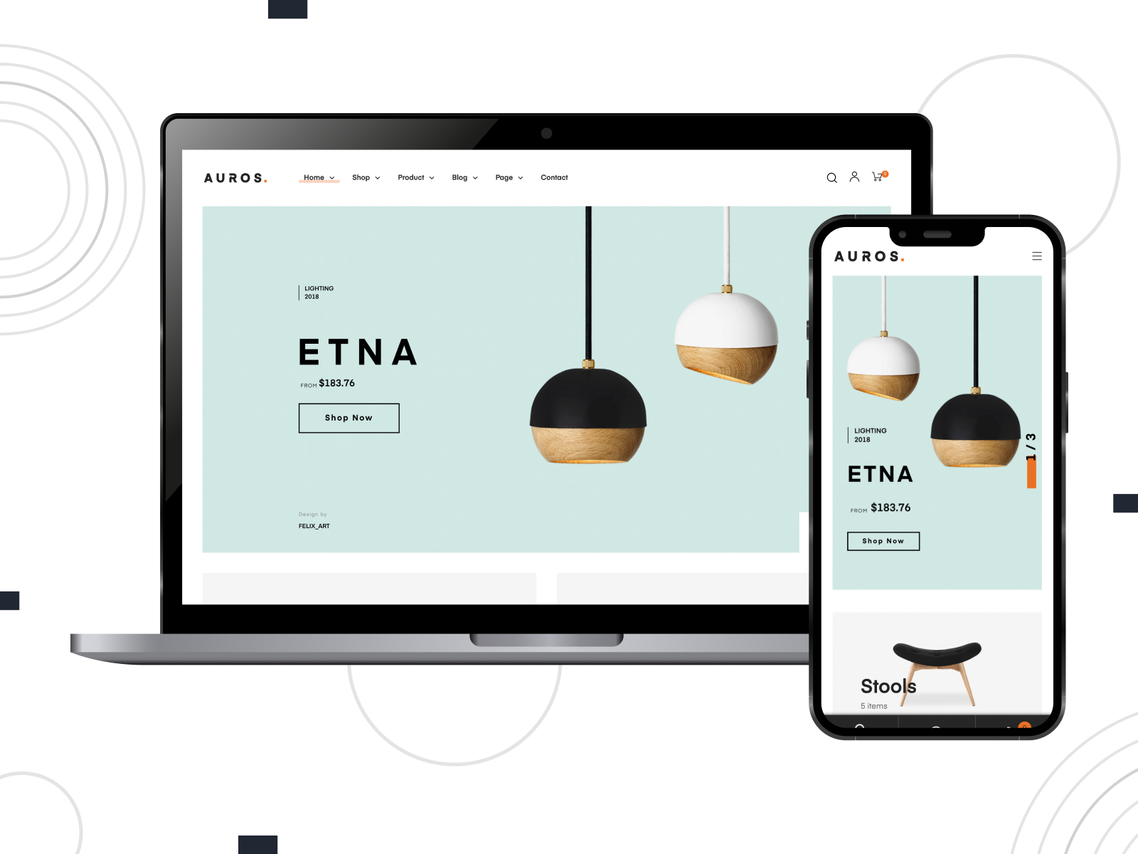 Representation of Auros, a user-friendly WordPress theme for handmade stores with Elementor builder support in darkturquoise, white, darkgoldenrod, and black chromatic palette.