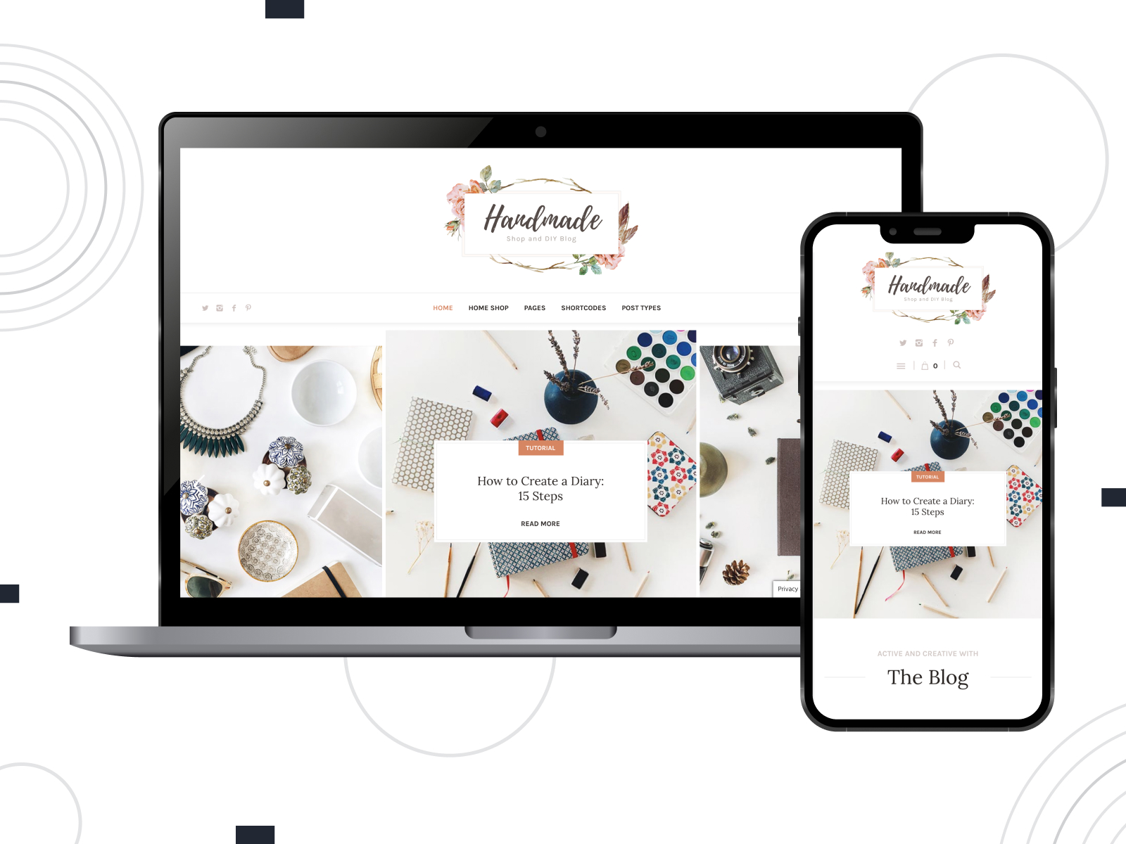 View of Handmade Shop, an adaptable WordPress theme for handmade stores with custom widgets in black, white, and darksalmon color configuration.