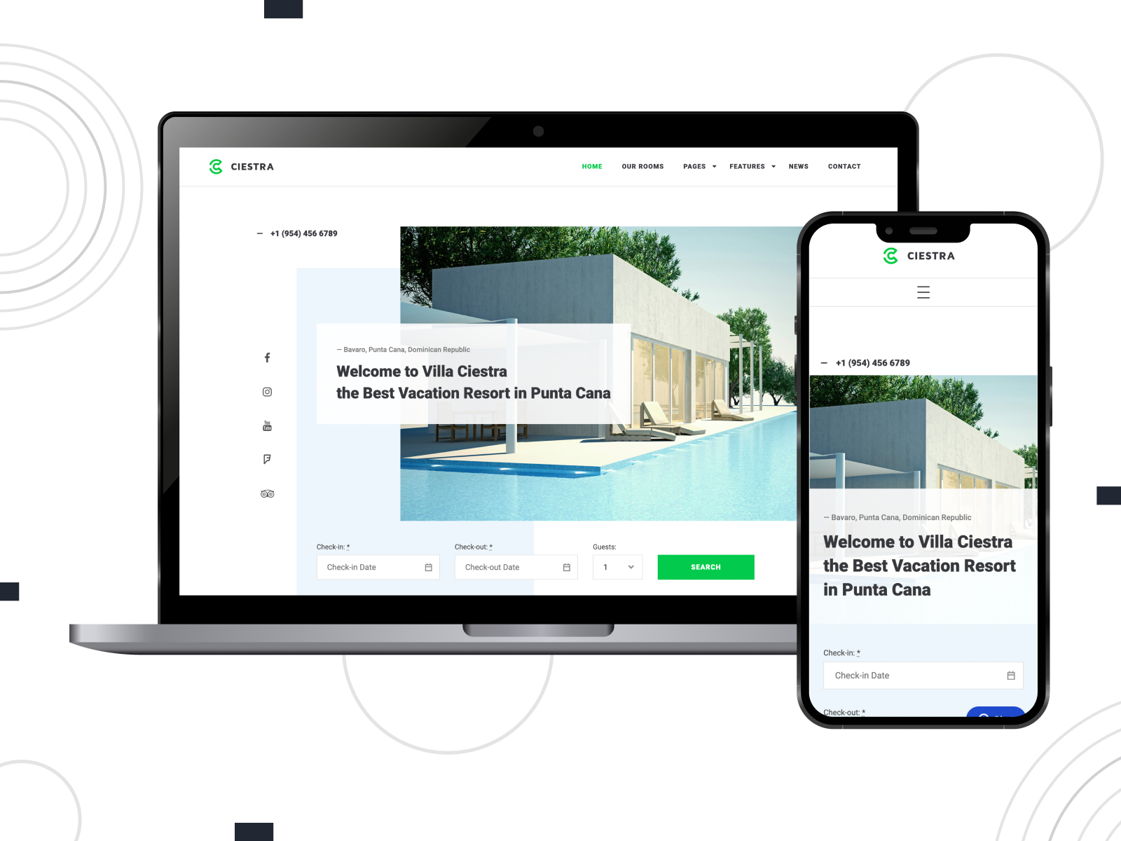 Image of Ciestra, a customizable & modern theme for real estate with OTAs channel manager & availability calendars in white, lime, and lightcyan chromatic scheme.