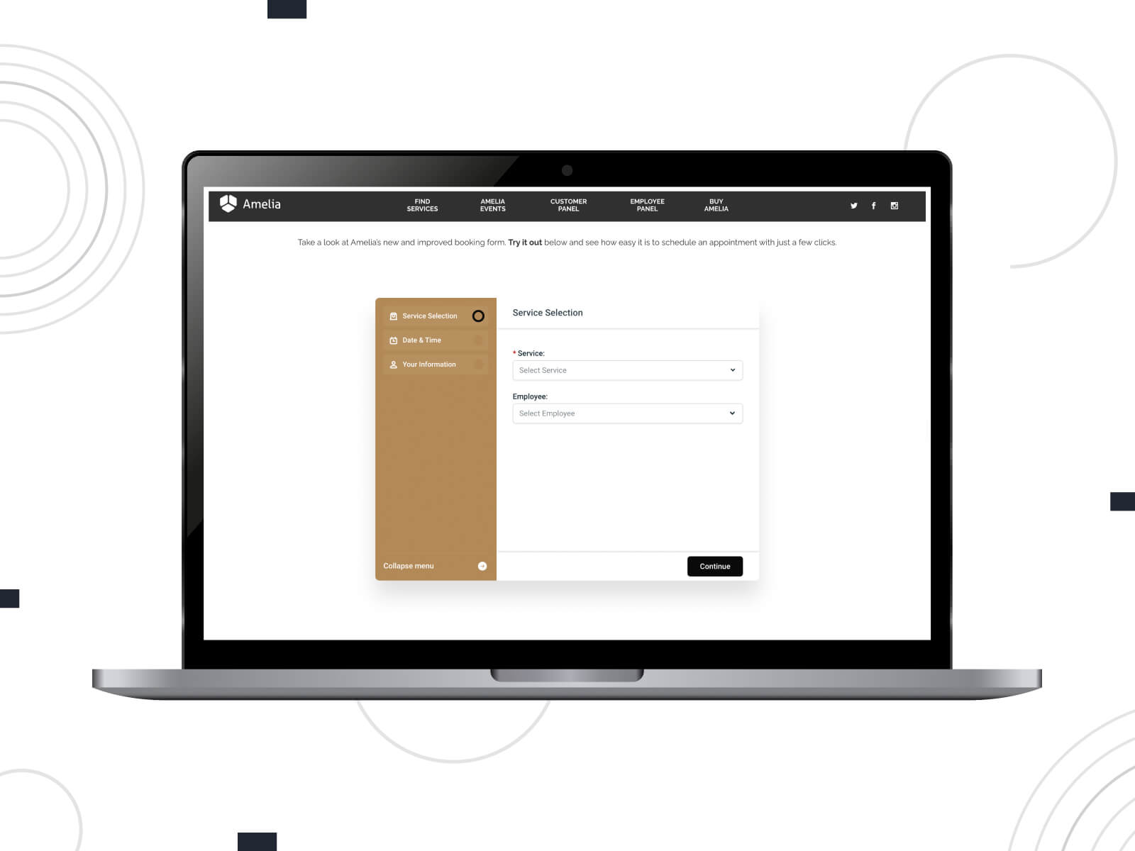 Photo of Booking for Appointments and Events Calendar – Amelia - fast-loading salon booking plugin for quick and efficient booking experiences in wheat, dark olive green, and peru color scheme.