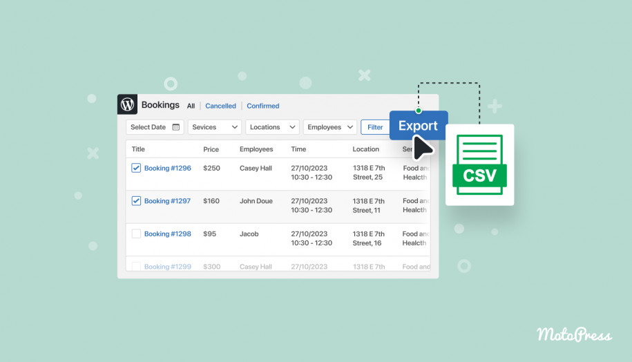 Export bookings to CSV Appointment Booking.
