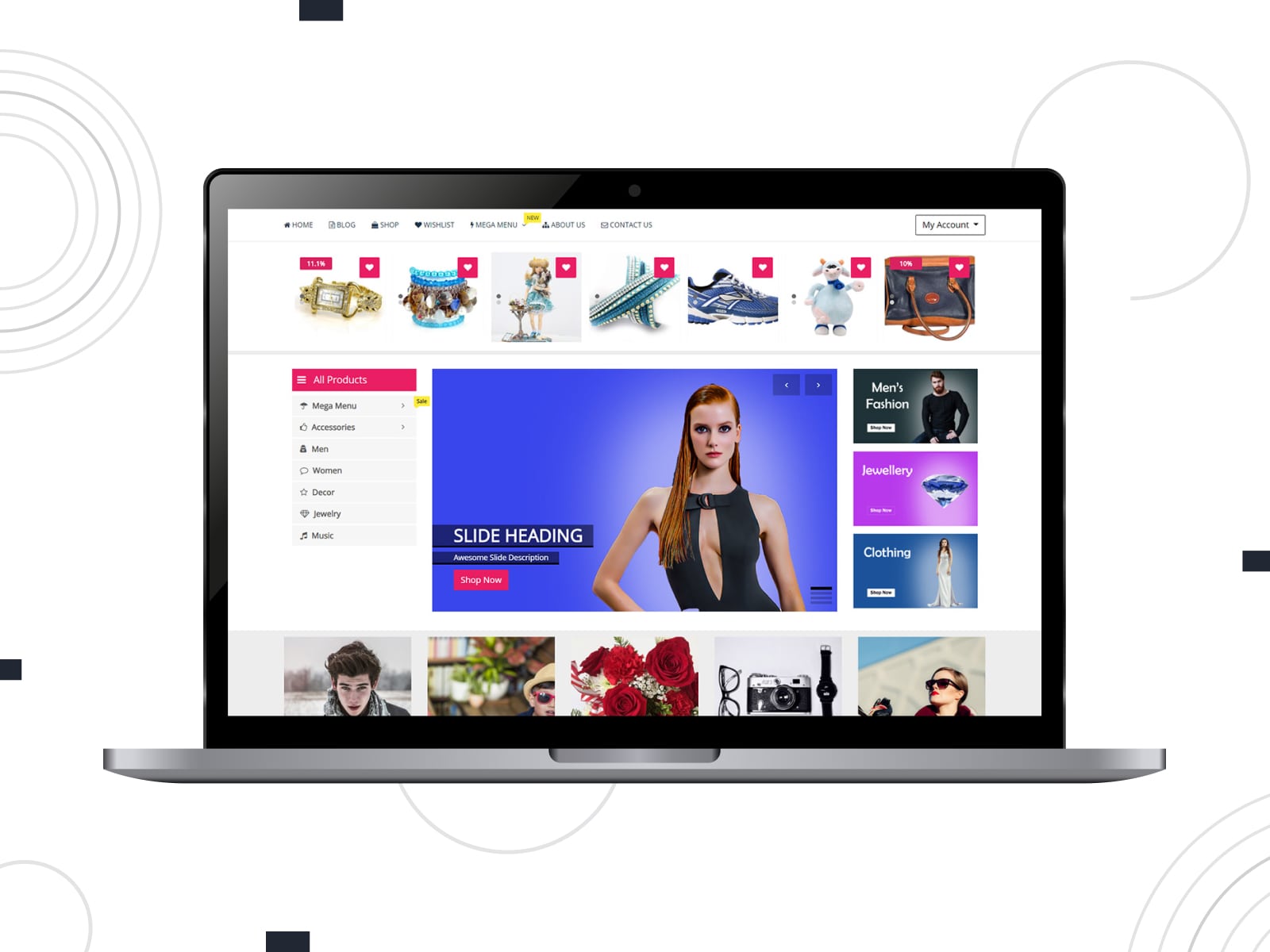 Collage of the NewStore free WooCommerce Elementor themes for free WordPress websites.