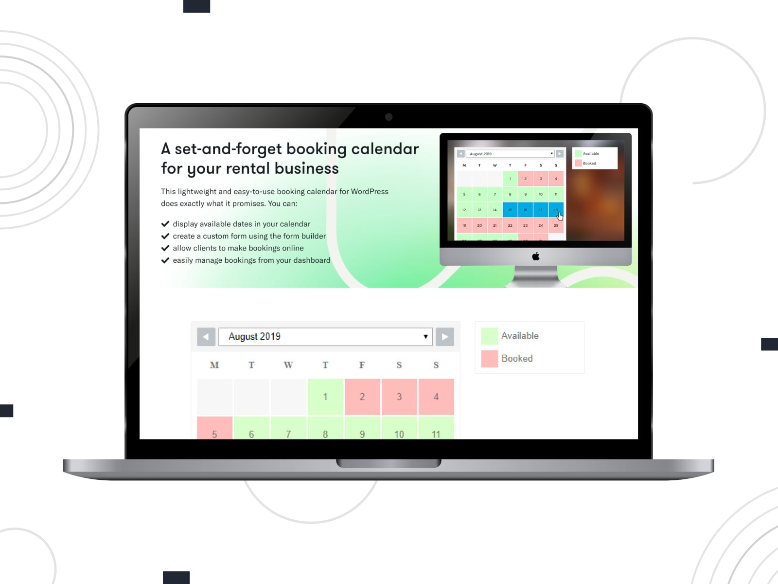 Collage of the WP Booking system on the desktop screen.