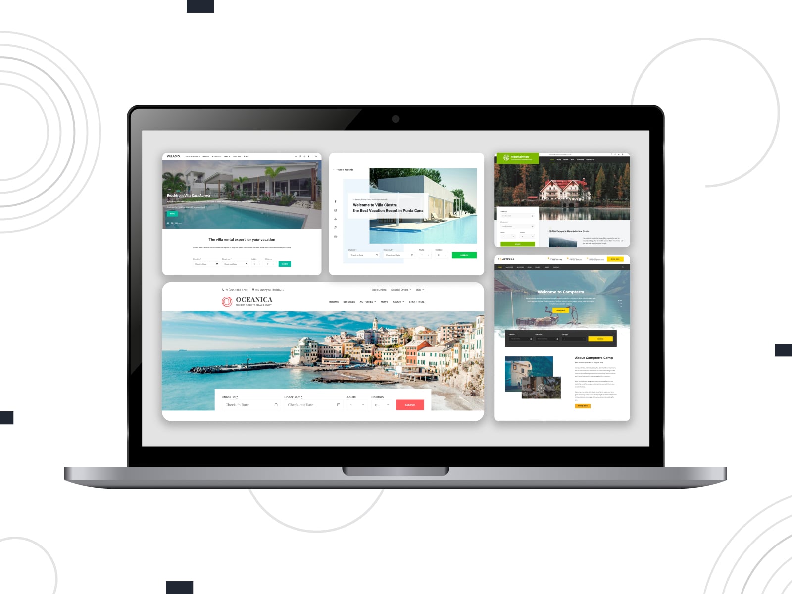 Collage of the WordPress Hotel Booking plugin for room booking websites.