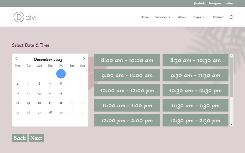 Customizible time in the appointmet booking plugin.