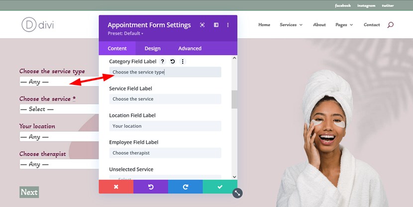 Divi appointment form customization.