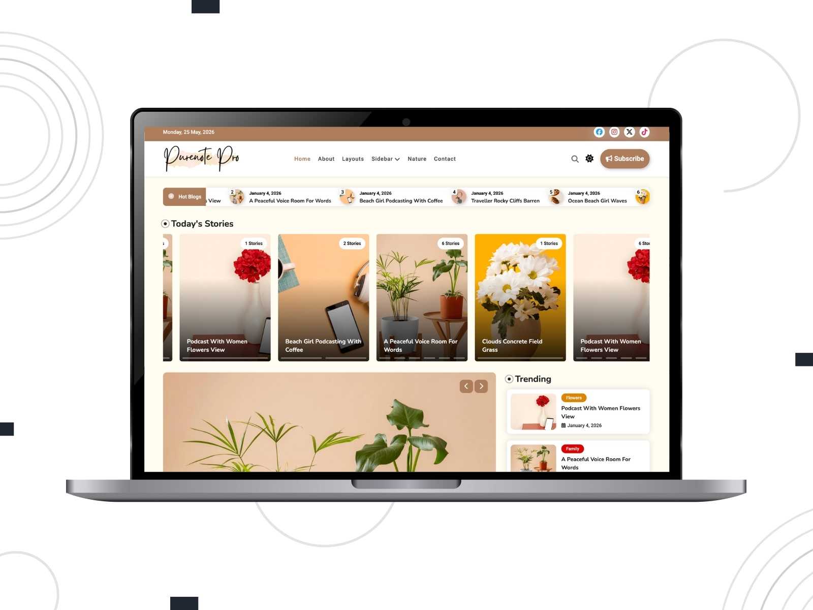 Collage of the Purenote magazine theme demo.
