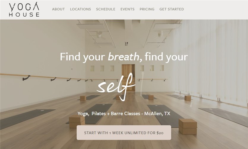 Screenshot of the Yoga House website examples in beige and white colors.