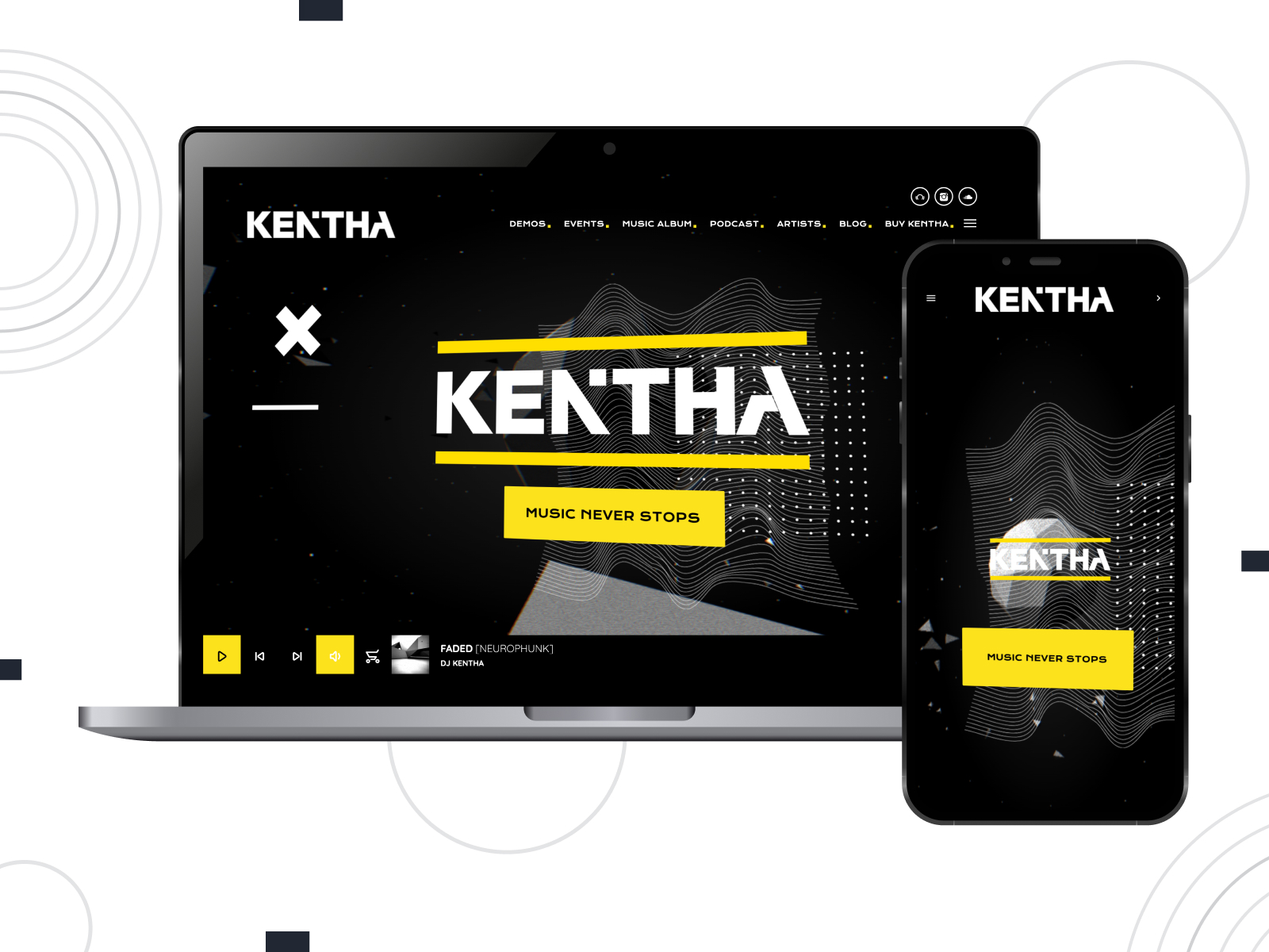 Picture of Kentha, one of the best music WordPress themes with plenty of style options.