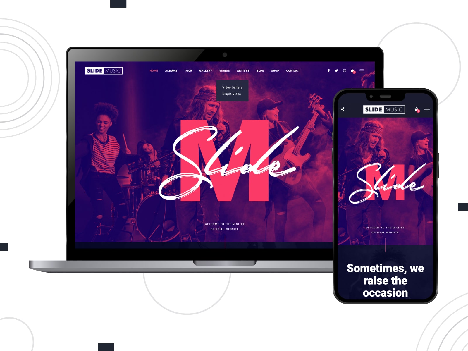 Photo of Slide, a professional WordPress theme for musicians with layouts for events and discography pages.