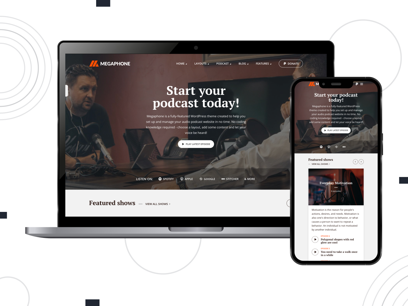 Photograph of Megaphone, a responsive music WordPress theme with the WooCommerce plugin support.