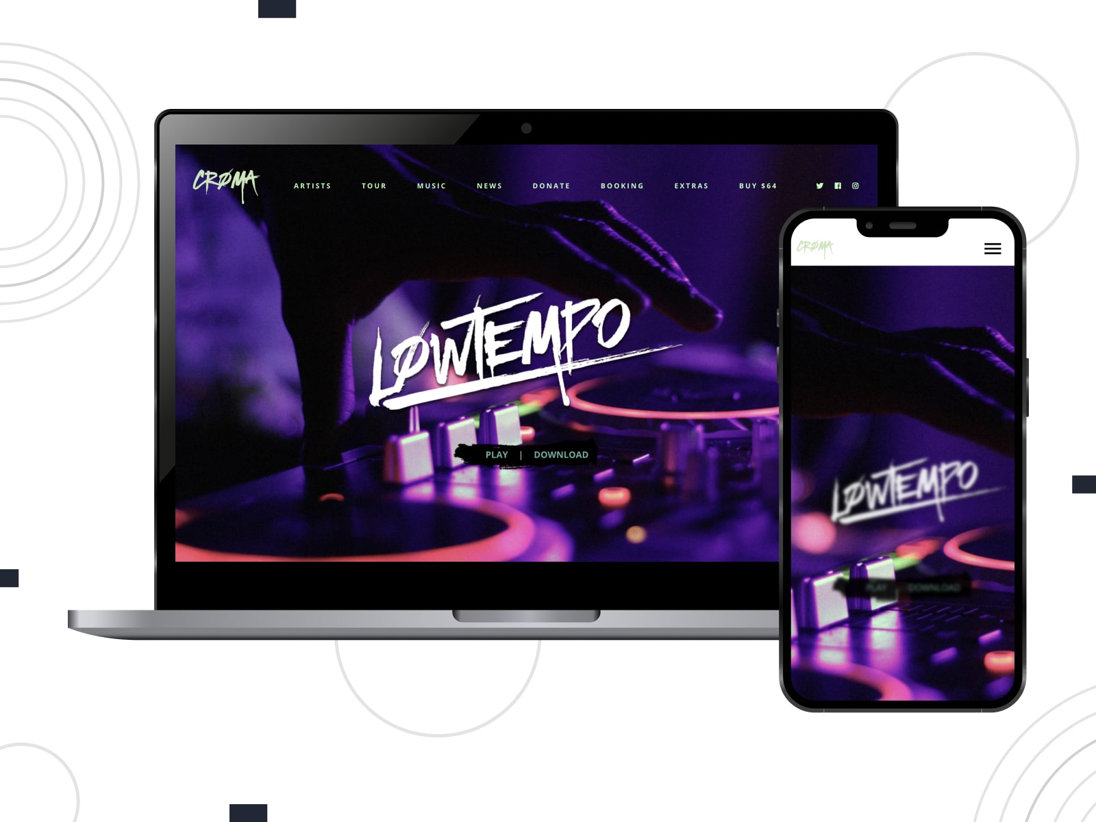 Representation of Croma, a flexible WordPress theme for musicians with a well-developed events module.
