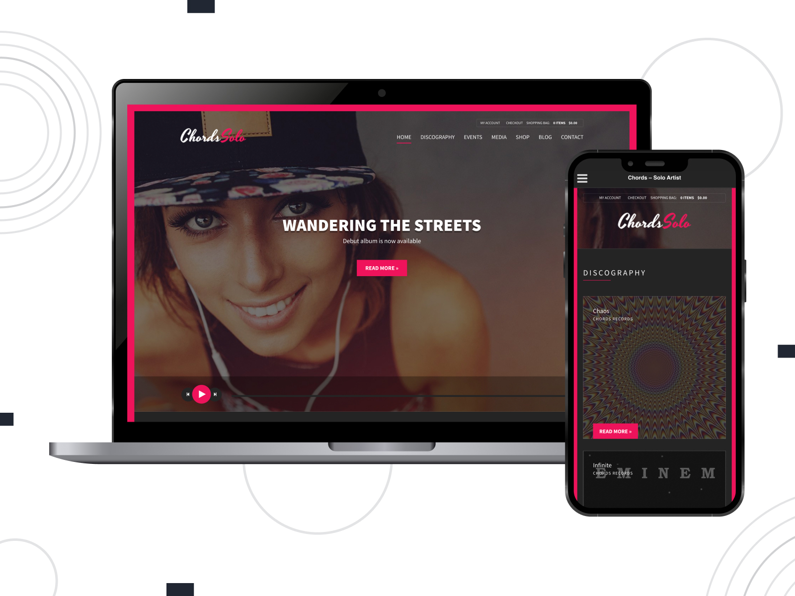 Figure of Chords, one of the best music WordPress themes for musicians with SEO-optimized pages.