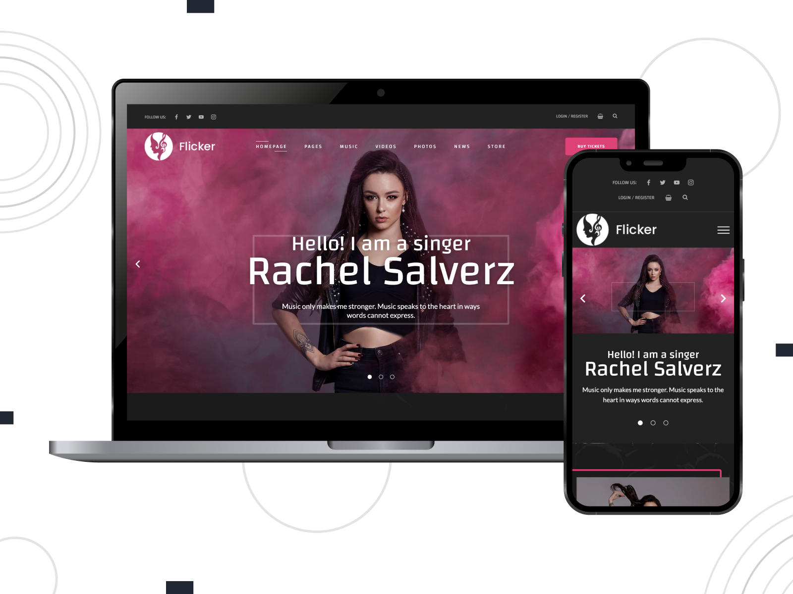 Image of Flicker, an interactive music WordPress theme with an album showcase.