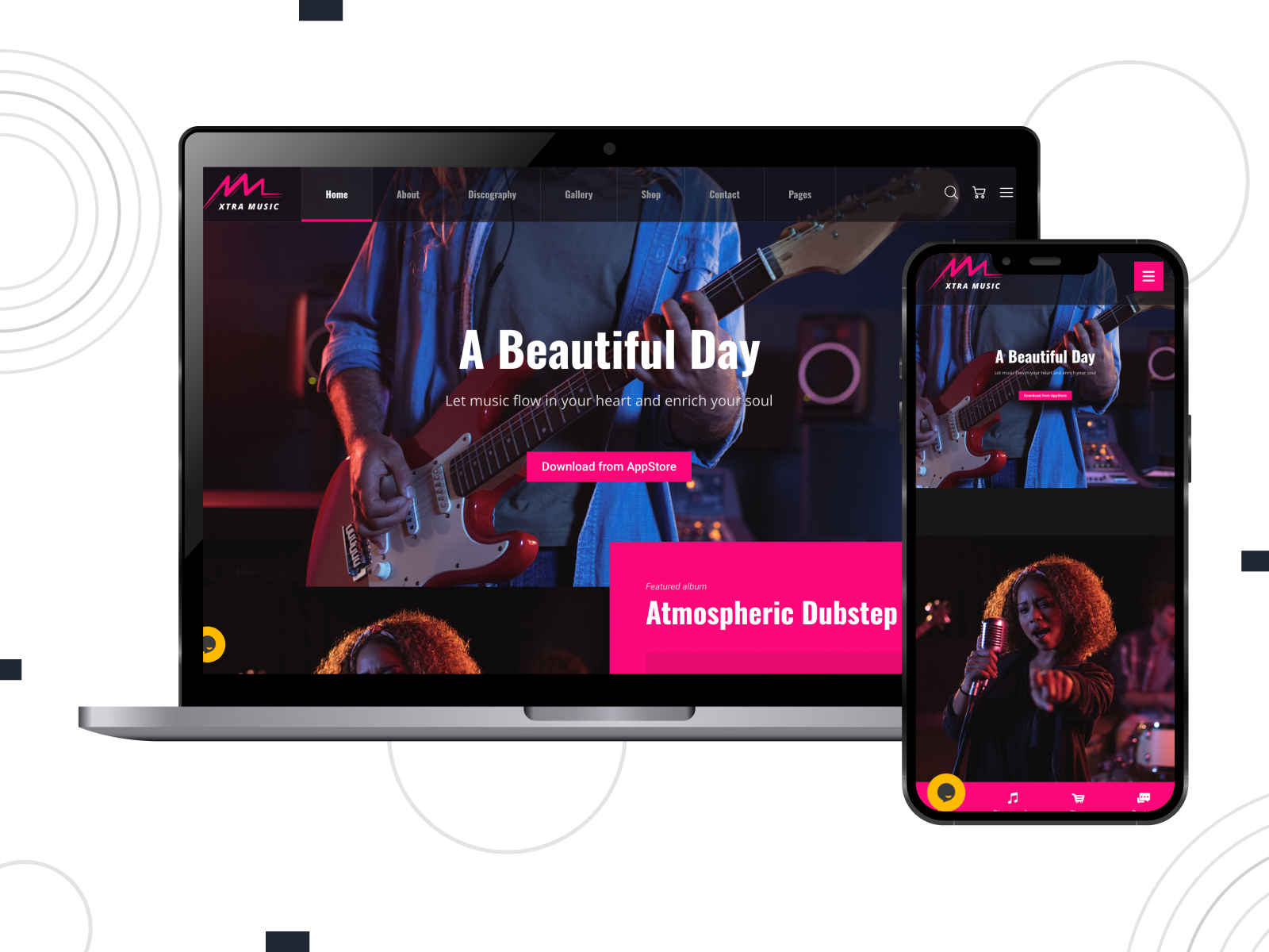 Photograph of XTRA, one of the best music WordPress themes for musicians with 200+ content blocks.