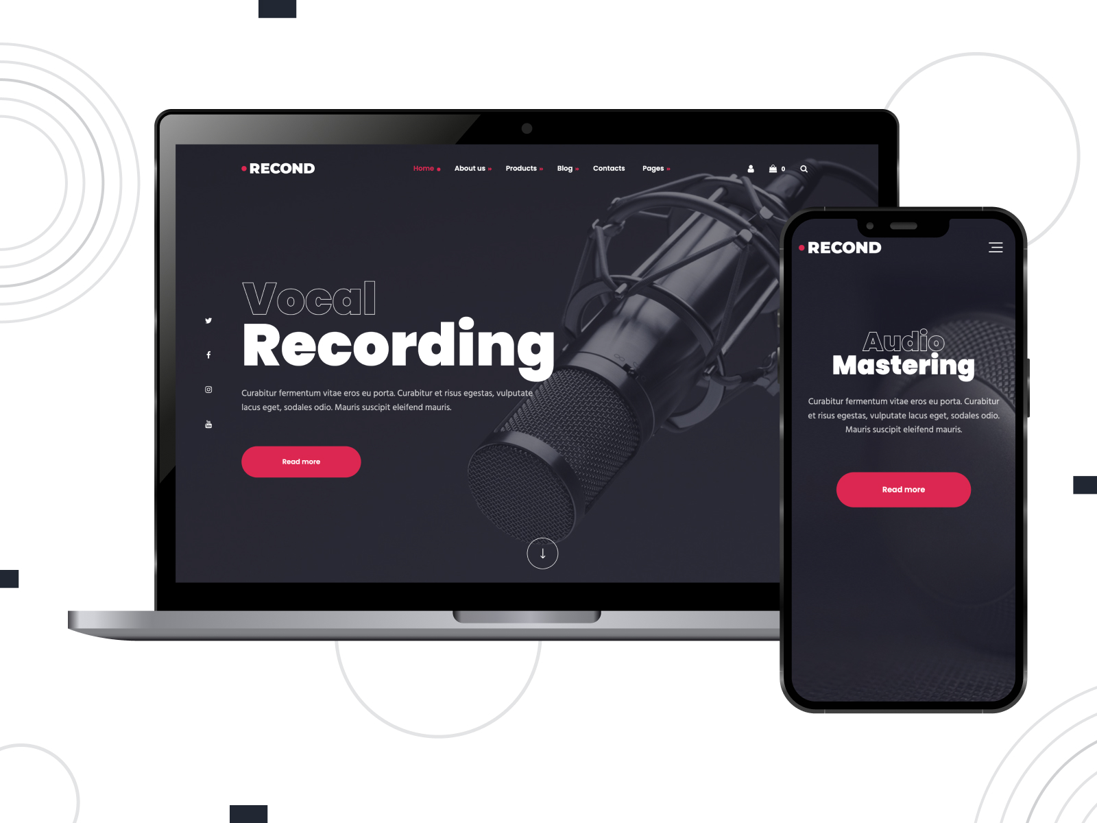 Image of Recond, an elegant recording studio WordPress theme with Google Fonts & FontAwesome integration.