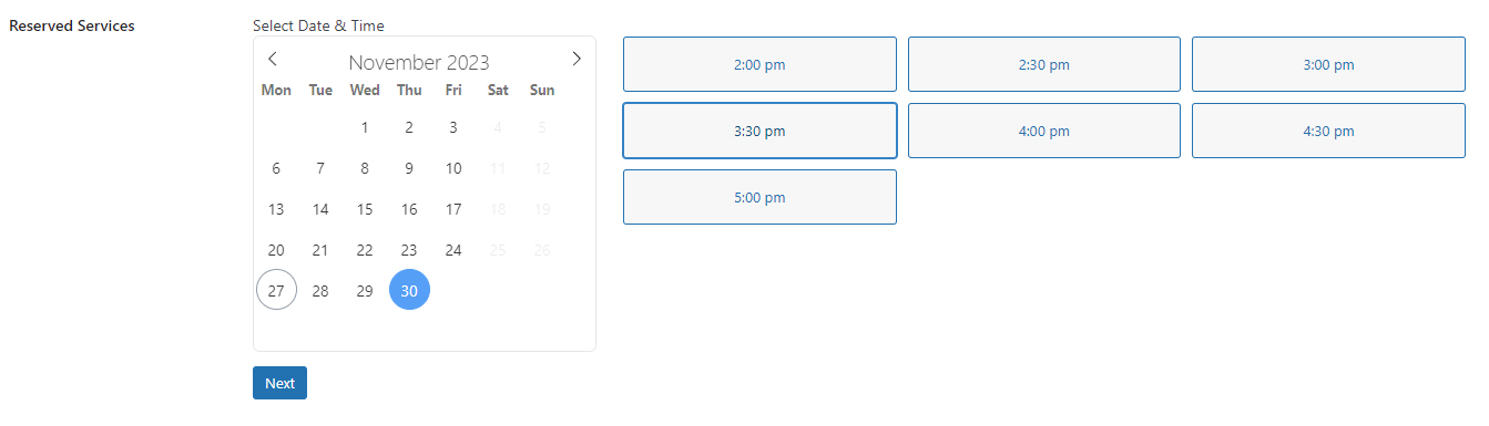 Image of changing the booking calendar and time slot settings.