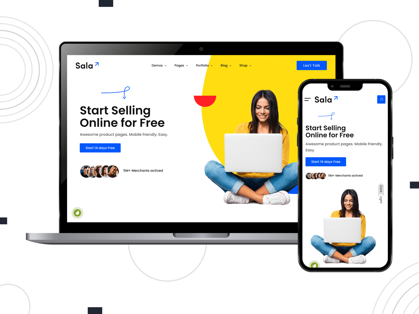 Photo of Sala, an eCommerce-oriented WordPress theme delivering multiple typography options and UI elements.