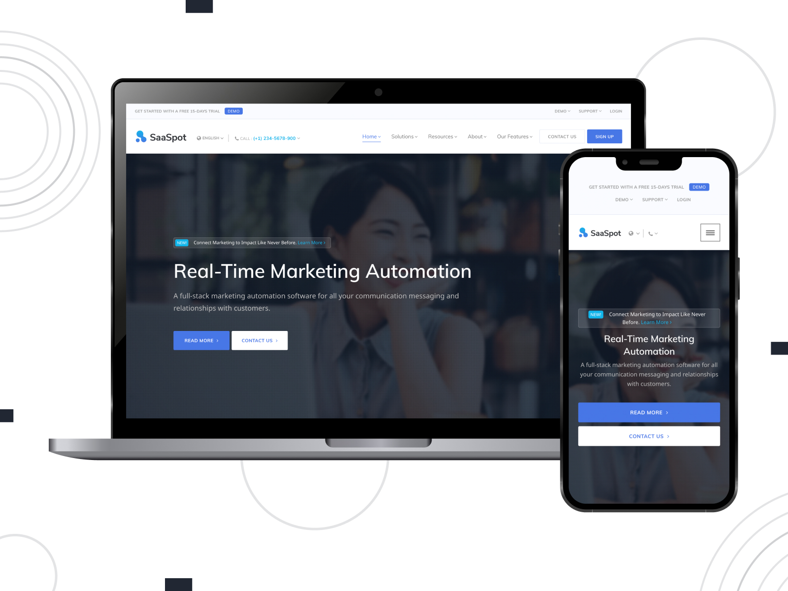 Figure of SaaSpot, one of the best SaaS WordPress themes for marketing automation platforms with stylish & responsive design.