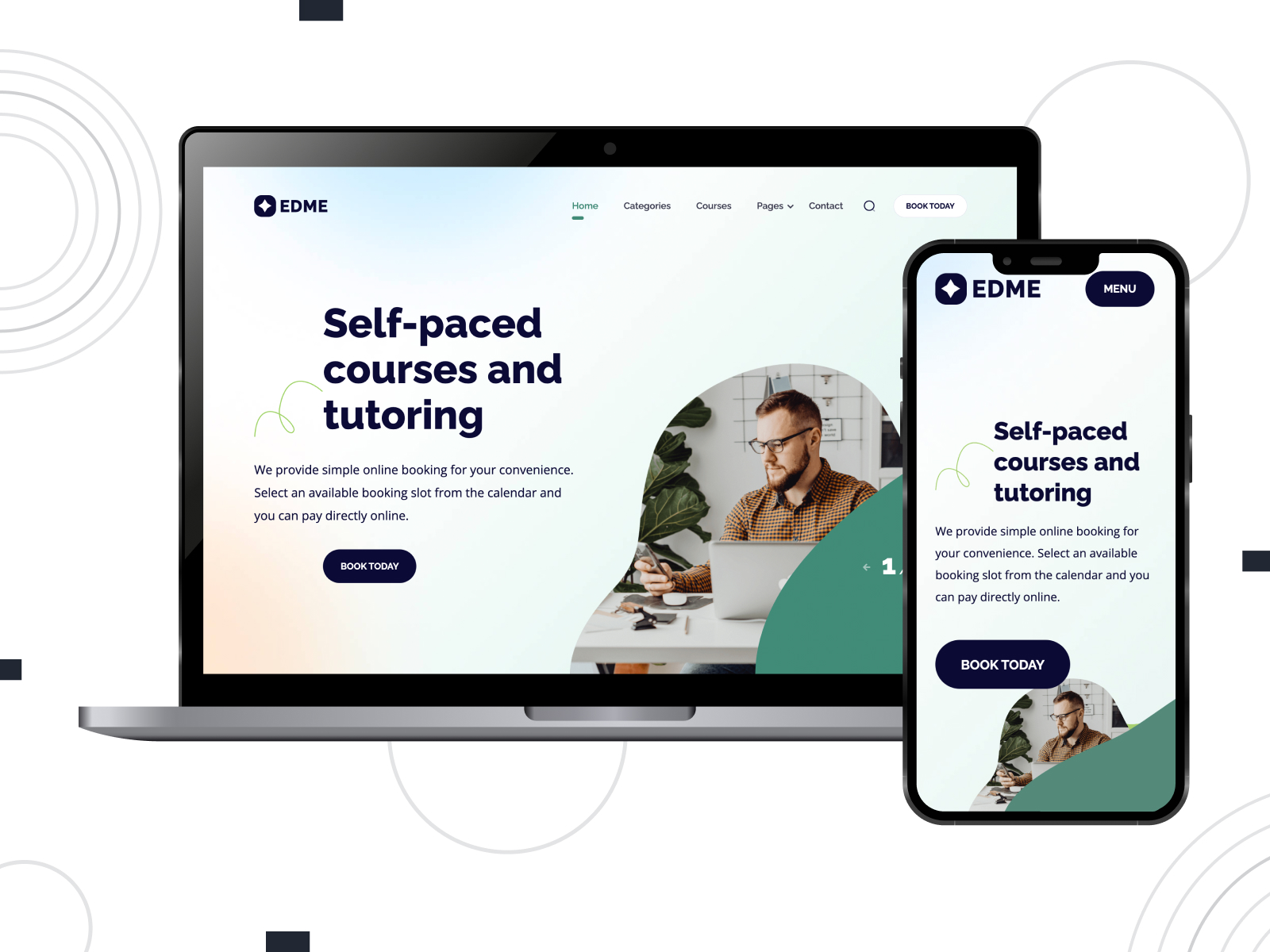Picture of Edme, a responsive theme offering mobile-ready page layouts for online education platforms.